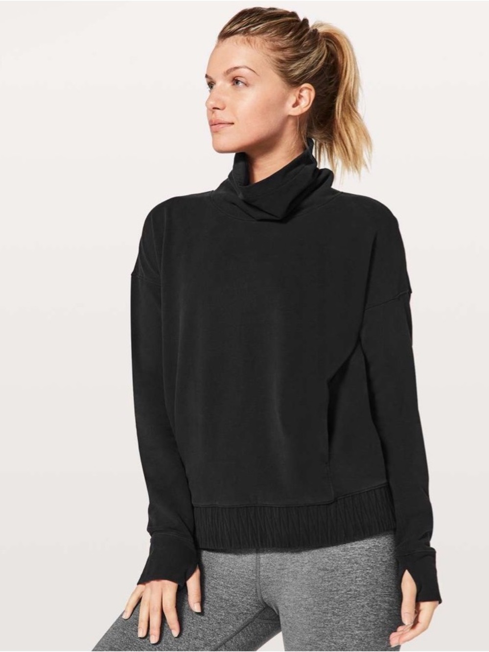 Lululemon Stress Less Pullover Black Size 6 Women’s French Terry Thumbholes Cozy